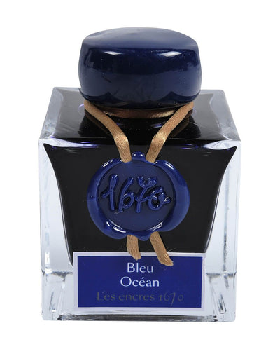 Jacques Herbin 1670 Bottled Ink with Gold Shimmer Color Ocean Blue 50ml