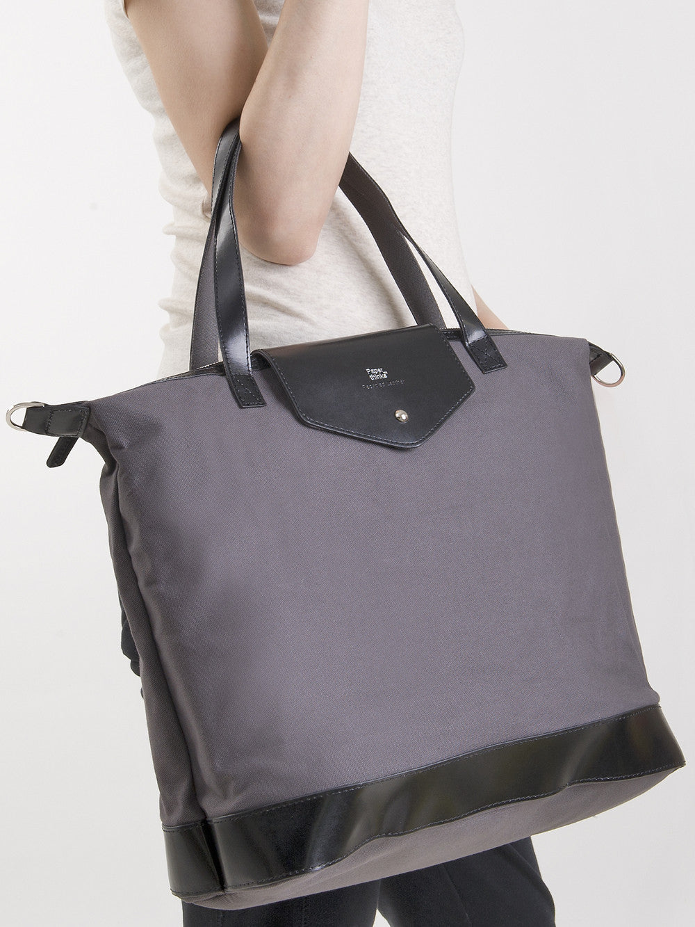 Paperthinks Canvas Zip Top Bag with Recycled Leather Accents - Charcoal - Paperthinks.us