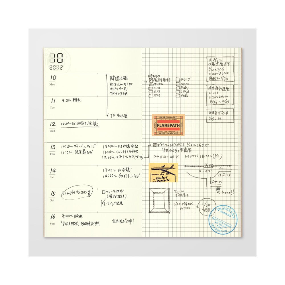TRAVELER'S notebook Refill 019 Undated Horizontal Weekly + Grid Notebook