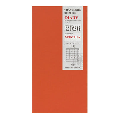 TRAVELER'S notebook Regular size insert 2026 Monthly planner. Showing orange card stock cover