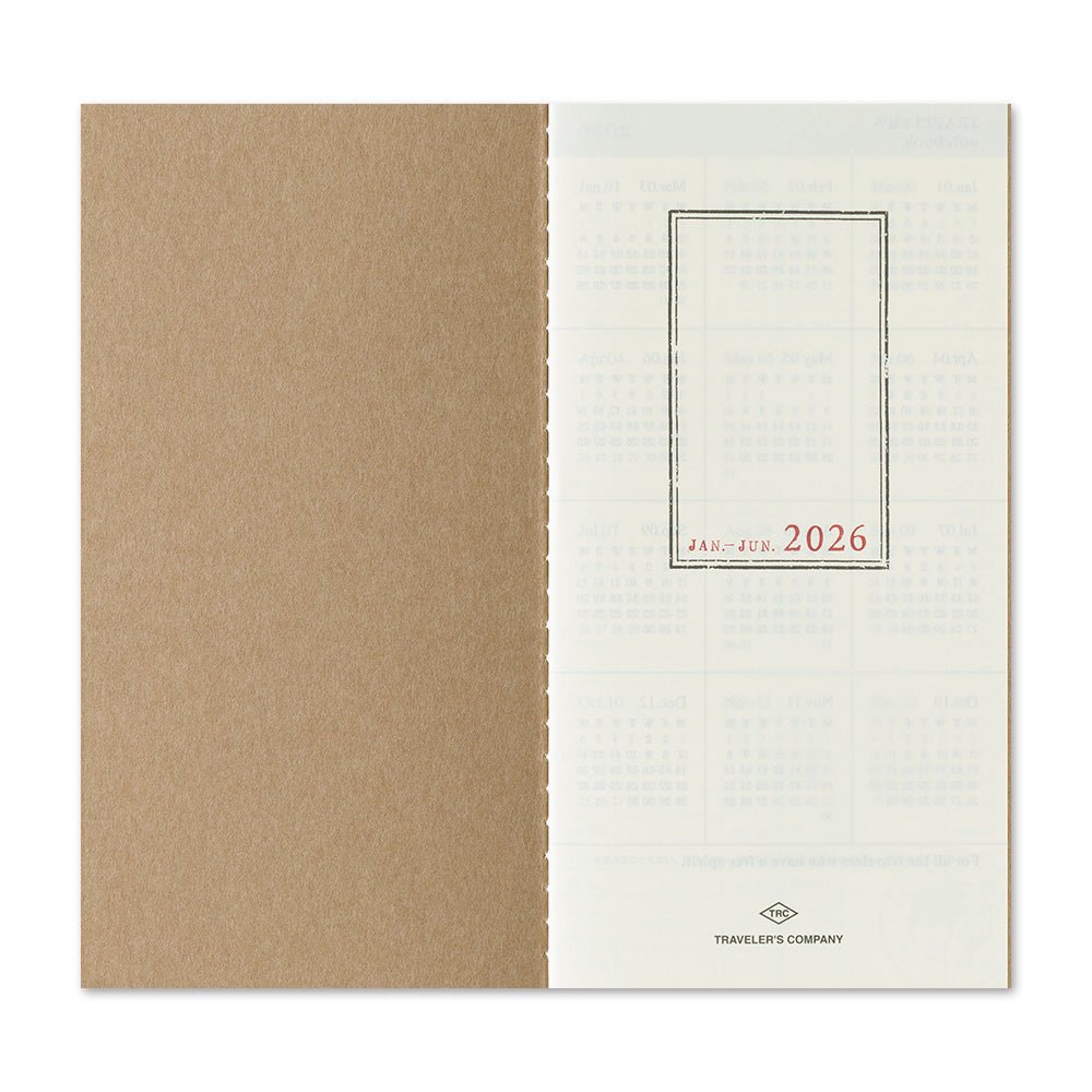 TRAVELER'S notebook Regular size insert 2026 Weekly memo planner with horizontal layout. Showing title page.
