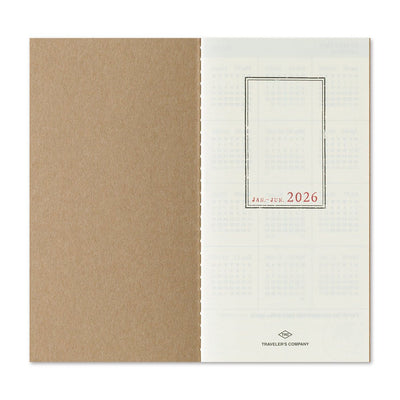 TRAVELER'S notebook Regular size insert 2026 Weekly memo planner with horizontal layout. Showing title page.