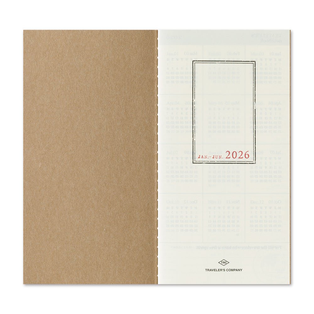TRAVELER'S notebook Regular size insert 2026 Weekly planner with vertical layout. Showing title page.