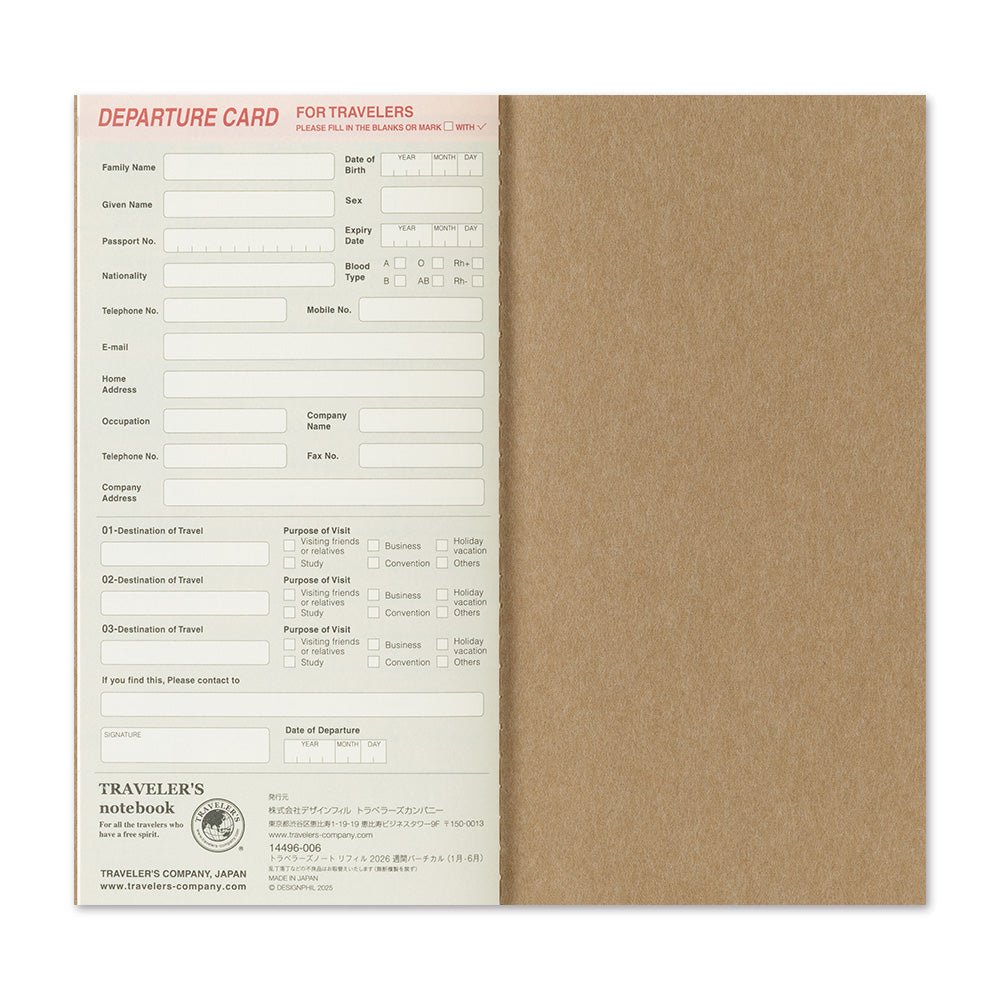 Traveler's notebook with departure card and kraft paper back cover