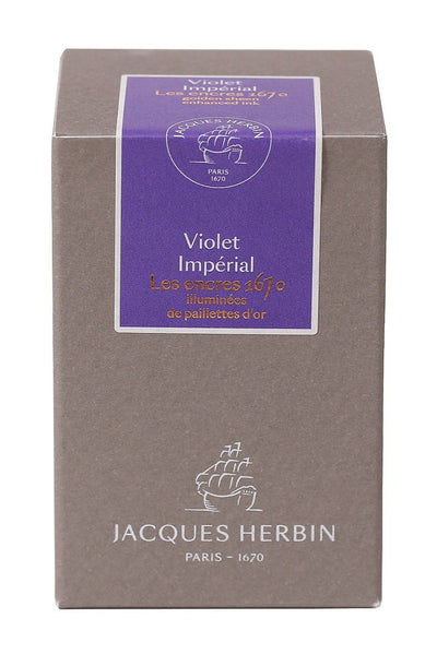 Jacques Herbin 1670 Bottled Ink with Gold Shimmer Color Violet Imperial 50ml