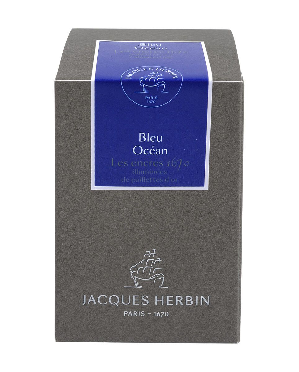 Jacques Herbin 1670 Bottled Ink with Gold Shimmer Color Ocean Blue 50ml