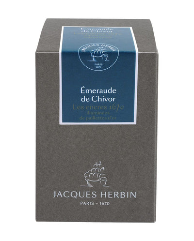 Jacques Herbin 1670 Bottled Ink with Gold Shimmer Color Chivor Emerald 50ml