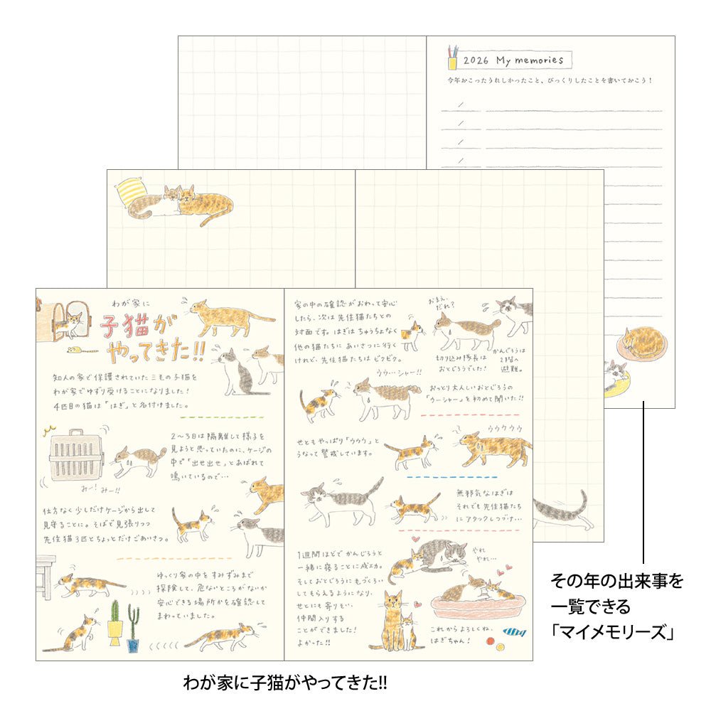 Midori Sayo Koizumi Mini Cat Monthly 2026 Pocket Planner