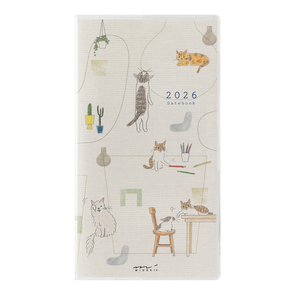 Midori Sayo Koizumi Slim Cat Monthly 2026 Pocket Planner