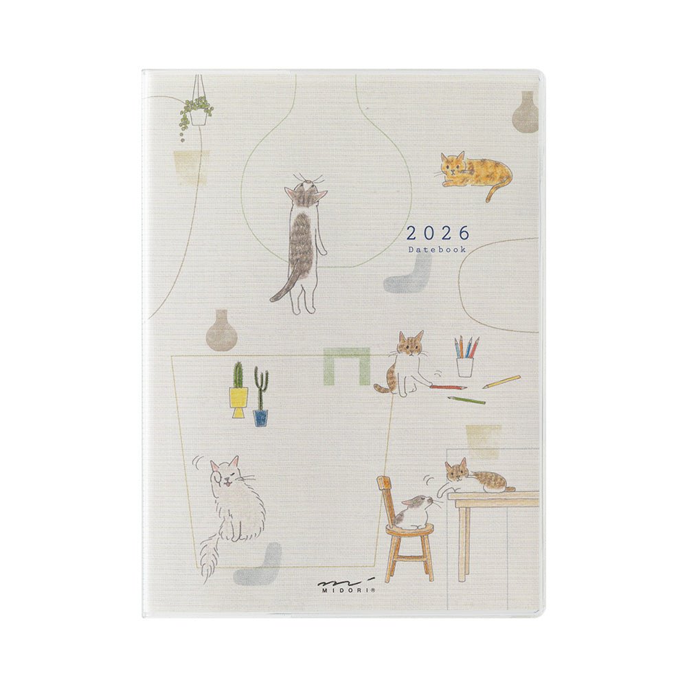 Midori Sayo Koizumi A6 Cat Monthly-Weekly 2026 Pocket Planner