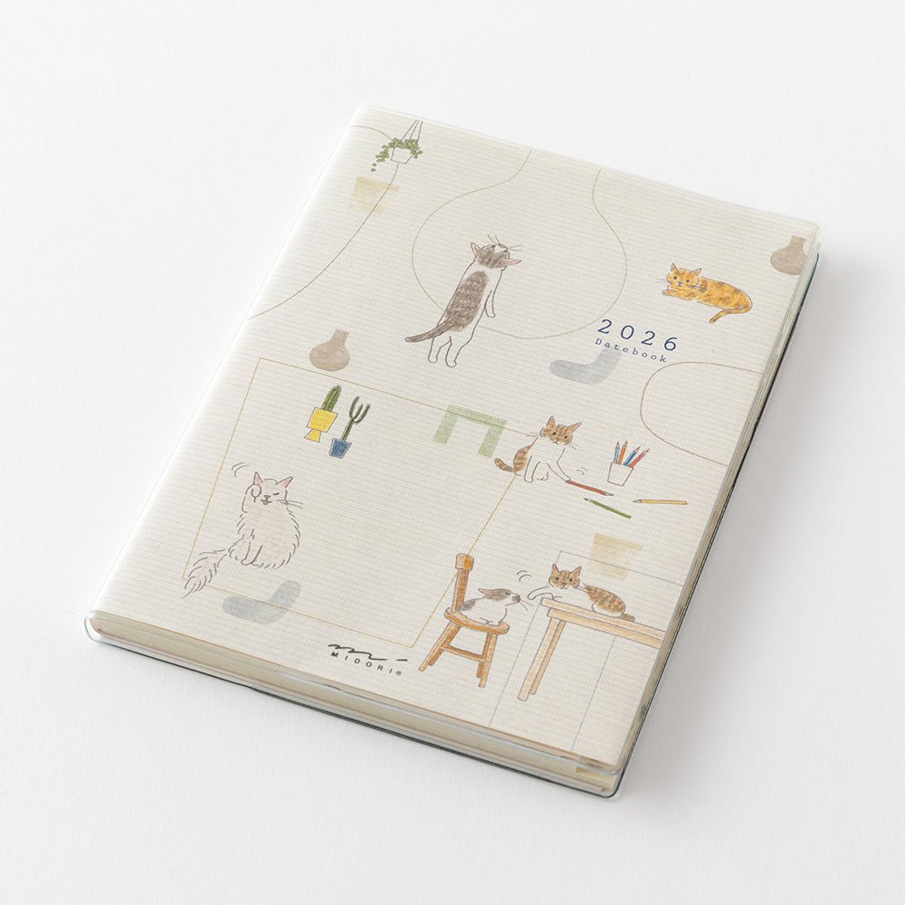 Midori Sayo Koizumi A6 Cat Monthly-Weekly 2026 Pocket Planner