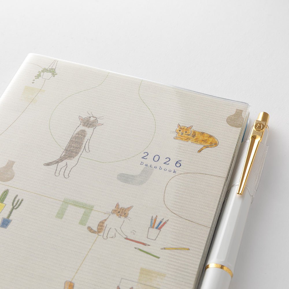 Midori Sayo Koizumi A6 Cat Monthly-Weekly 2026 Pocket Planner
