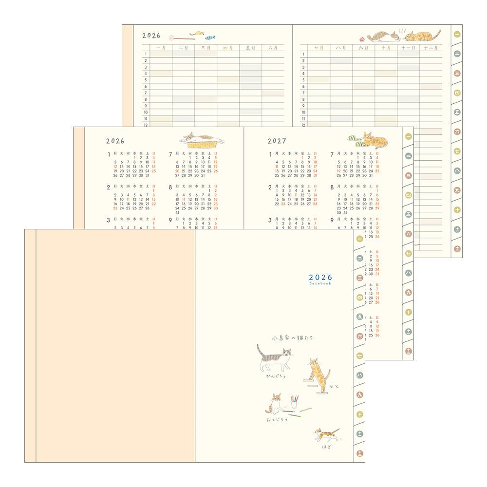 Midori Sayo Koizumi A6 Cat Monthly-Weekly 2026 Pocket Planner
