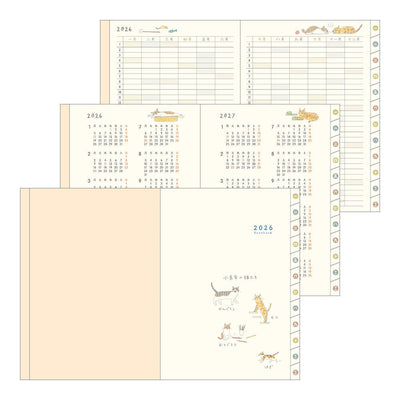 Midori Sayo Koizumi A6 Cat Monthly-Weekly 2026 Pocket Planner