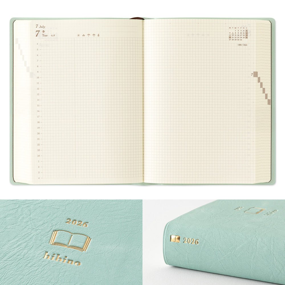 Midori Hibino A6 2026 Daily Planner Blue-Green Two Pages a Day