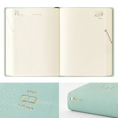 Midori Hibino A6 2026 Daily Planner Blue-Green Two Pages a Day