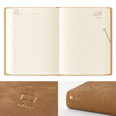Midori Hibino A6 2026 Daily Planner Camel Two Pages a Day