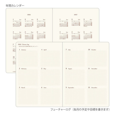 Midori Hibino A6 2026 Daily Planner Camel Two Pages a Day