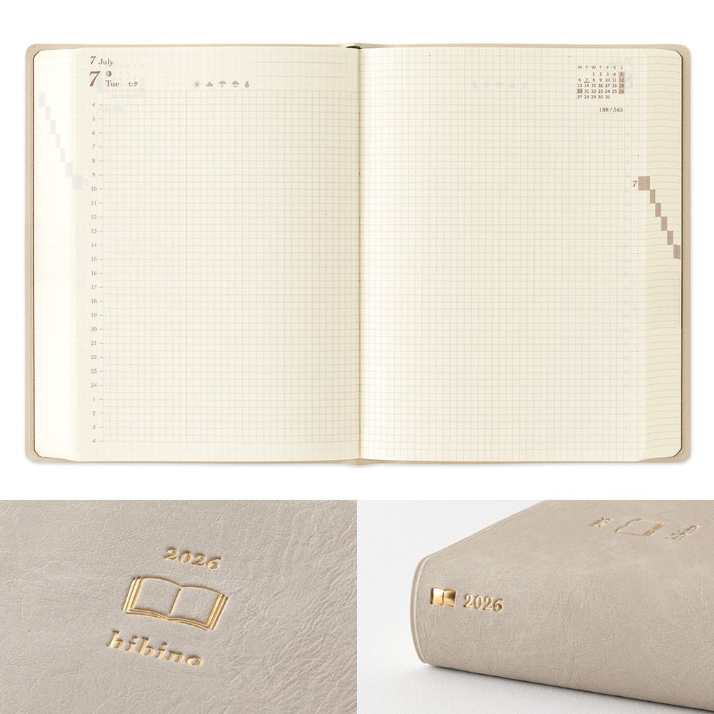 Midori Hibino A6 2026 Daily Planner Gray Two Pages a Day