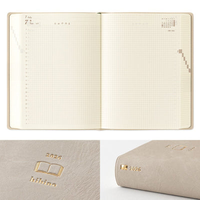 Midori Hibino A6 2026 Daily Planner Gray Two Pages a Day