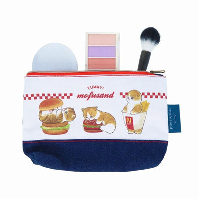 Flat Zipper Pouch Mofusand and Hamburger and Fries Denim