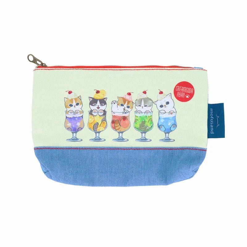 Flat Zipper Pouch Mofusand and Cream Soda Denim