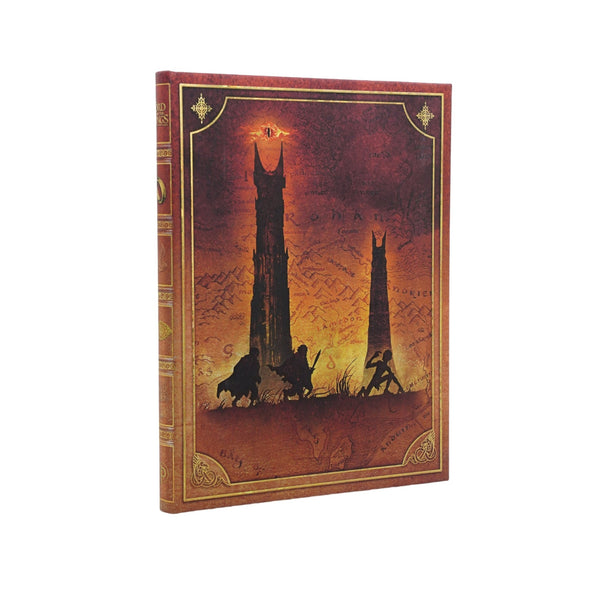Paperblanks The Lord of the Rings Ultra hardcover journal. Decorative The Quest Continues  orange and gold design. Showing front cover