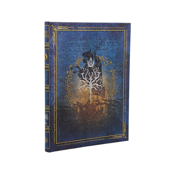 Paperblanks The Lord of the Rings Ultra hardcover journal. Decorative The Crown Reclaimed  blue and gold design. Showing front cover 