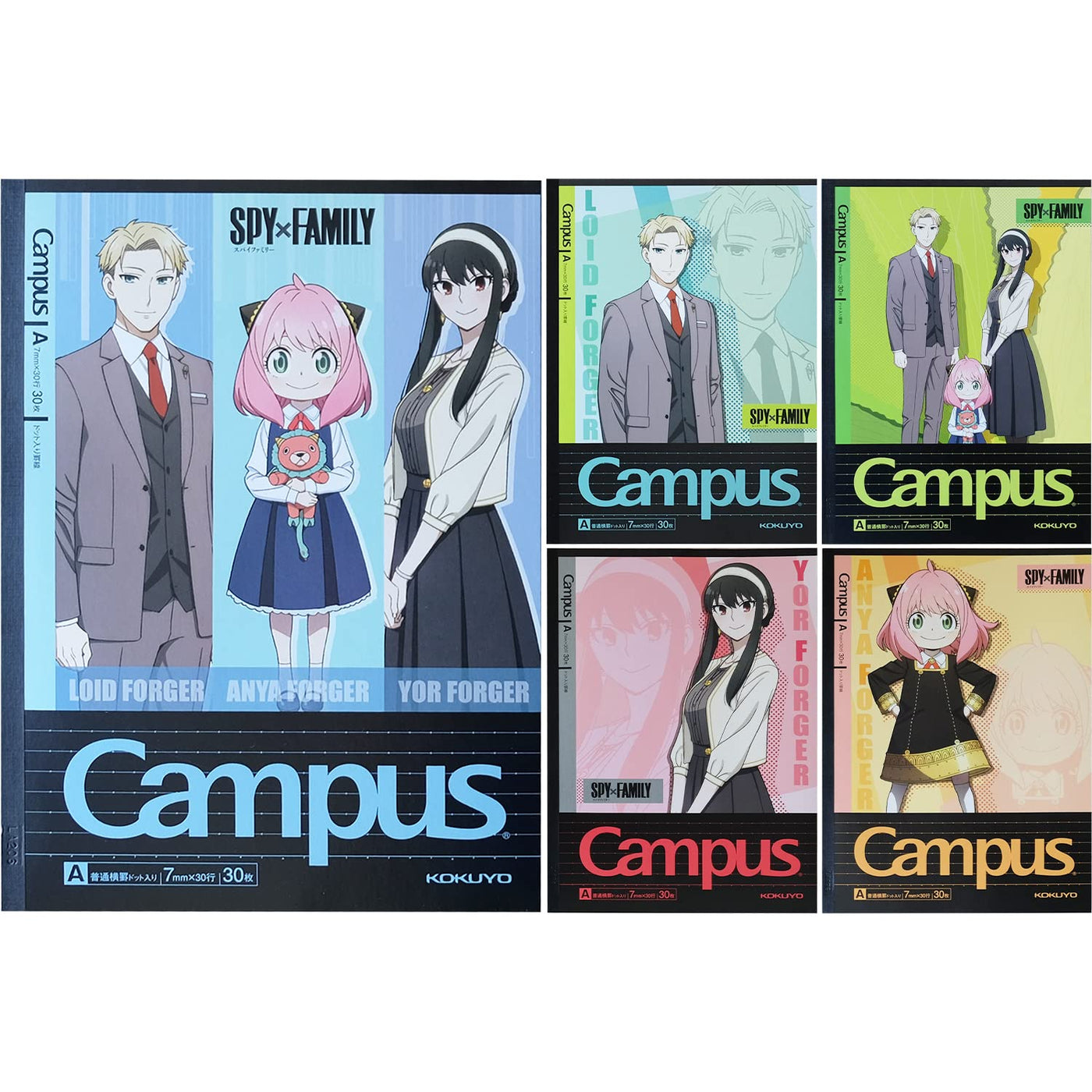 Kokuyo Campus Set of 5 Notebooks Spy x Family Anime Covers 9.92 x 7.05 Inches, Dot-lined