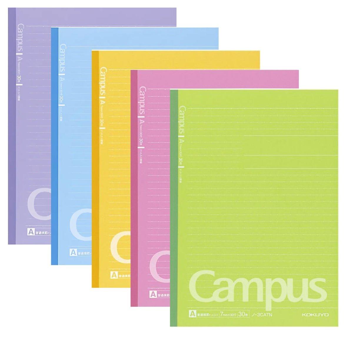 Kokuyo Campus Set of 5 Notebooks Solid Color Covers 9.92 x 7.05 Inches, Dot-lined