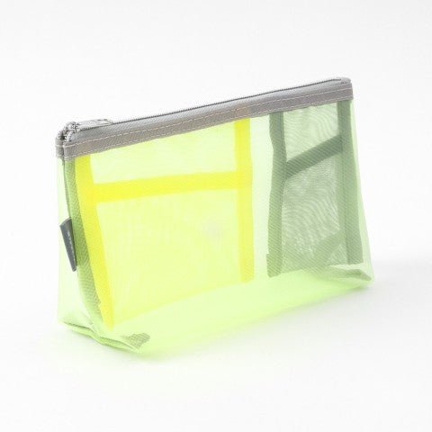 MIDORI PT Mesh Zipper Gusseted Pencil Pouch Yellow Green