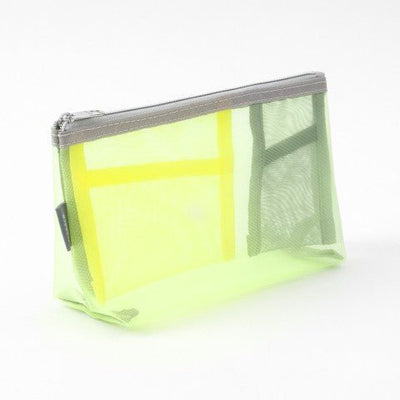 MIDORI PT Mesh Zipper Gusseted Pencil Pouch Yellow Green