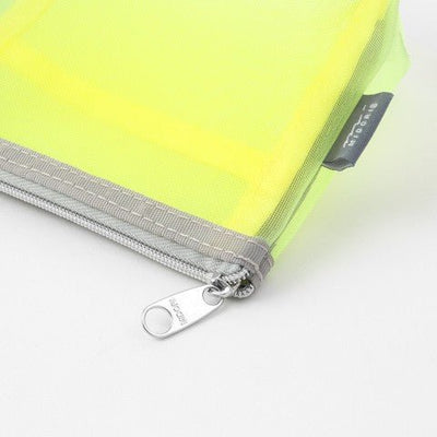 MIDORI PT Mesh Zipper Gusseted Pencil Pouch Yellow Green