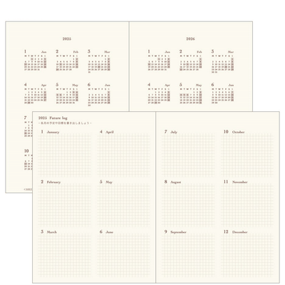 Midori Hibino A6 2025 Daily Planner Camel Two Pages a Day