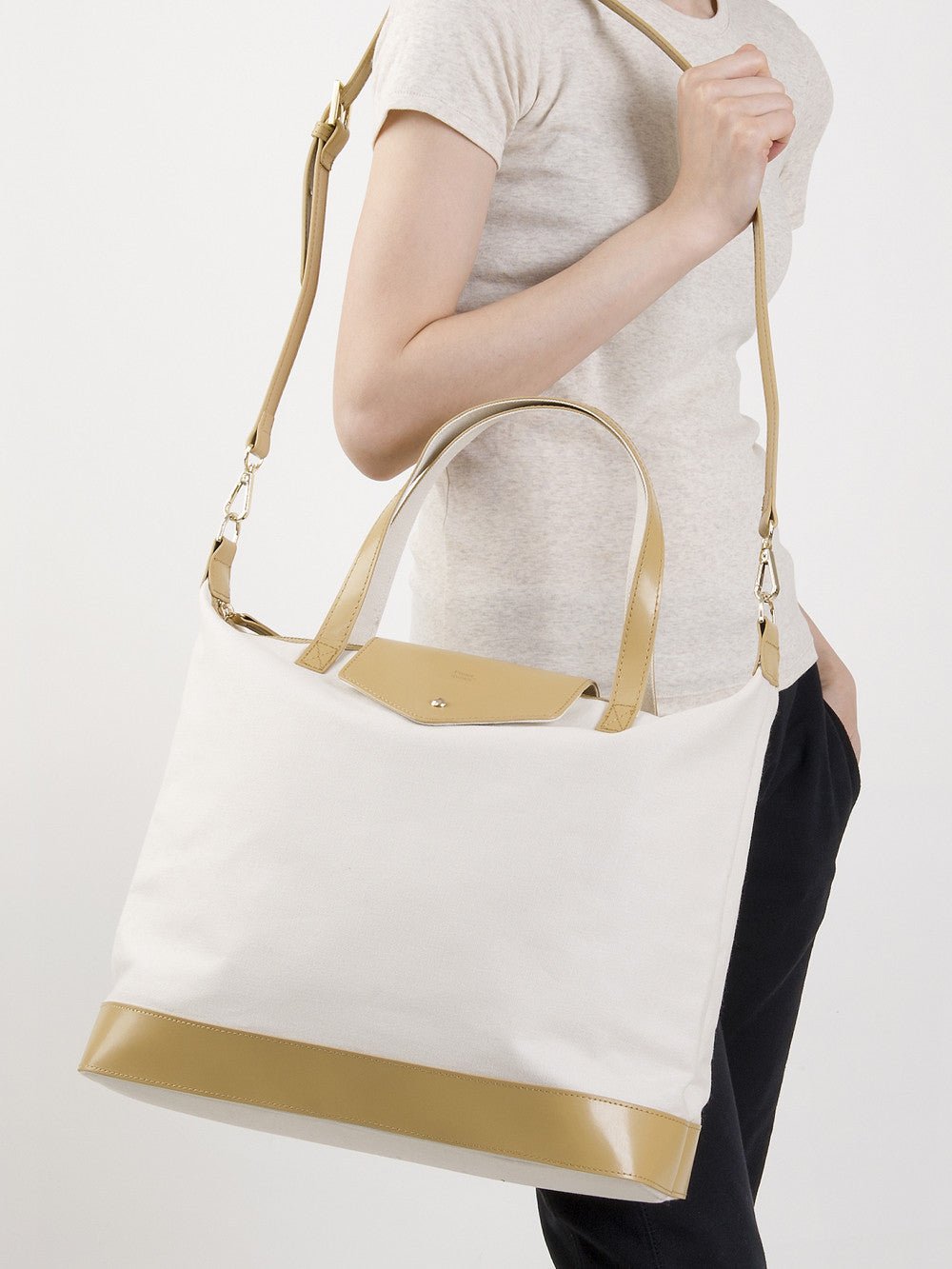 Paperthinks Canvas Zip Top Bag with Recycled Leather Accents - Latte - Paperthinks.us