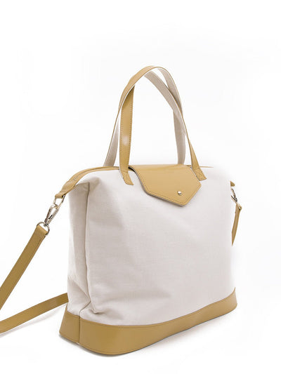 Paperthinks Canvas Zip Top Bag with Recycled Leather Accents - Latte - Paperthinks.us