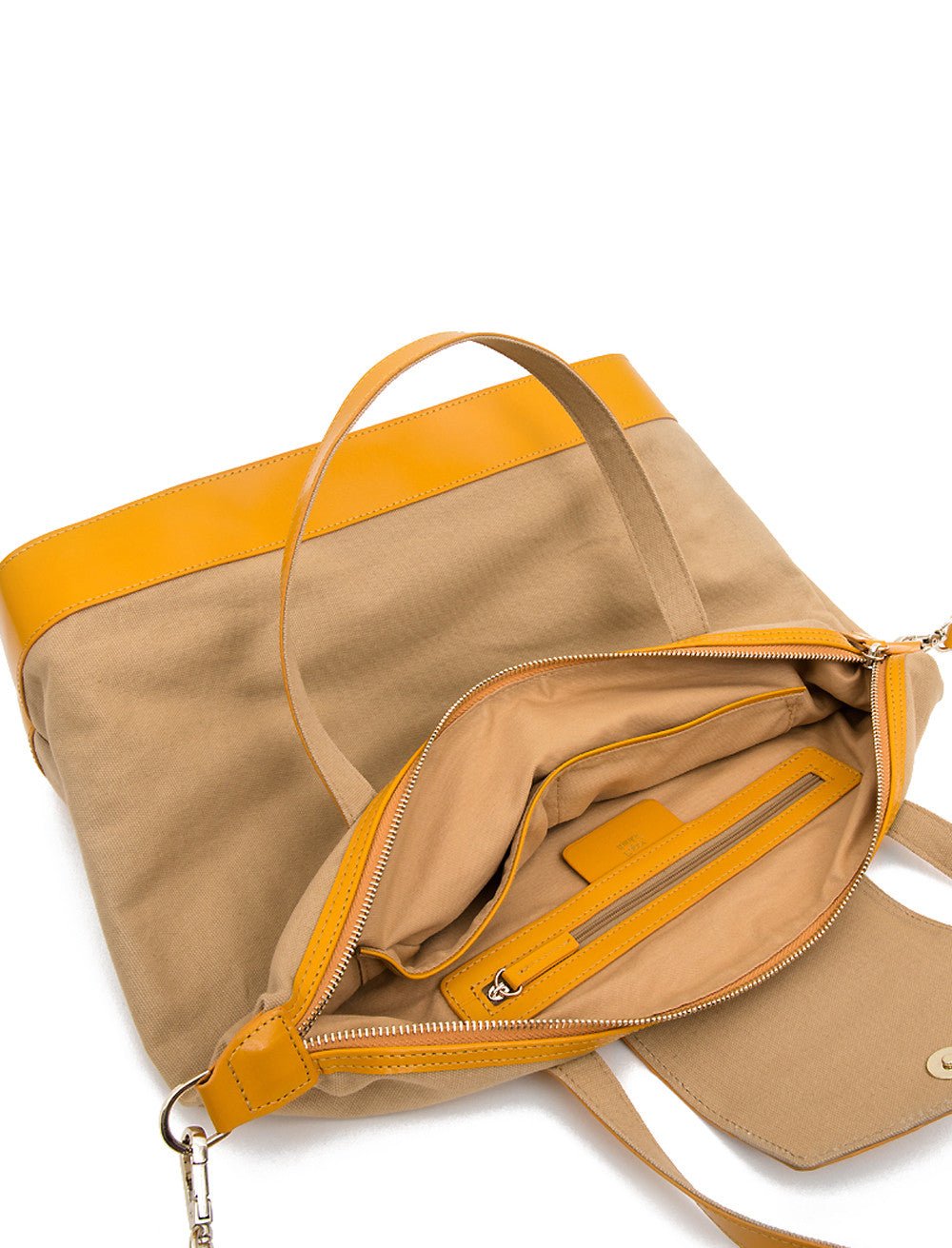 Paperthinks Canvas Zip Top Bag with Recycled Leather Accents - Cappuccino - Paperthinks.us