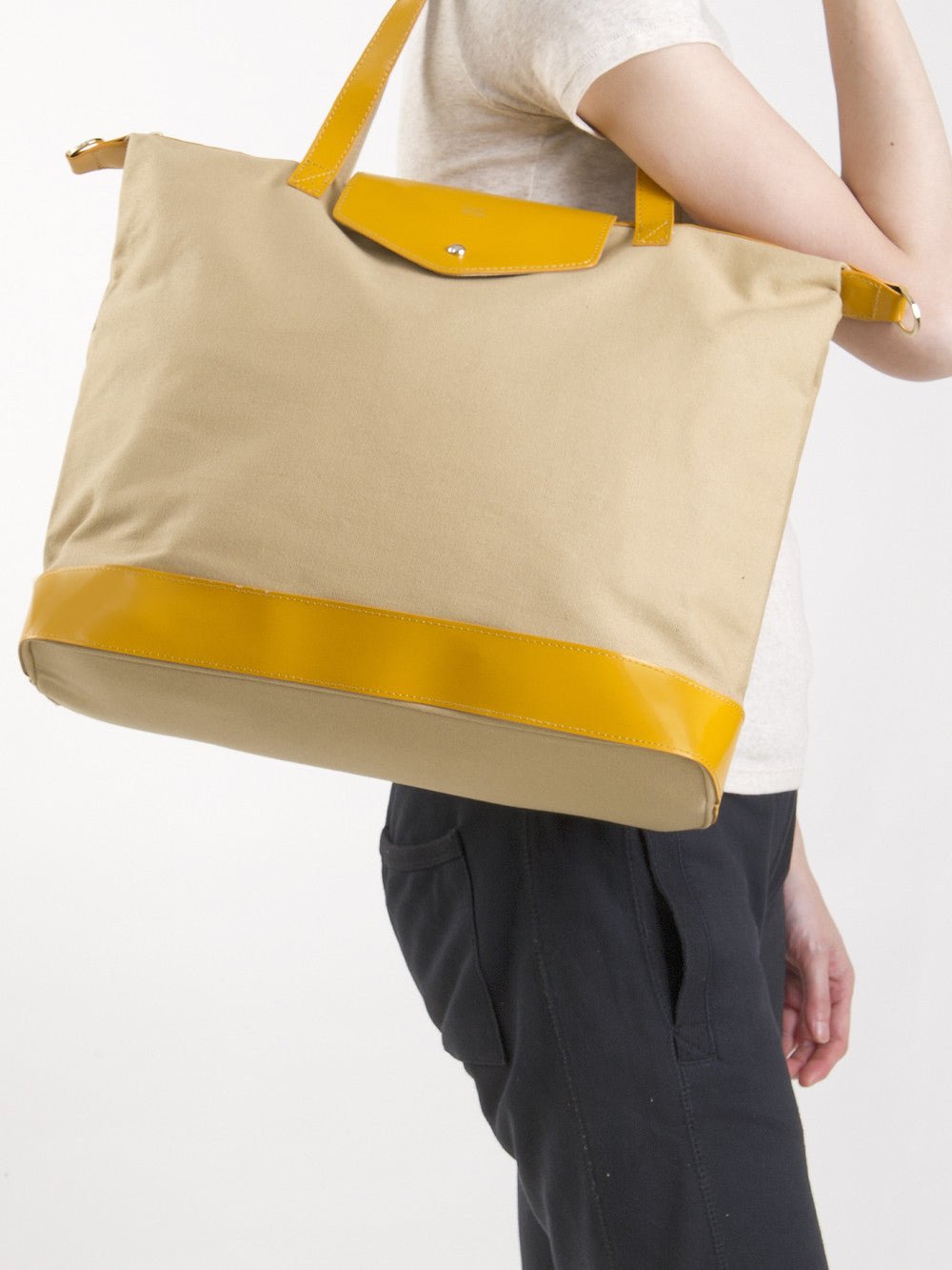 Paperthinks Canvas Zip Top Bag with Recycled Leather Accents - Cappuccino - Paperthinks.us