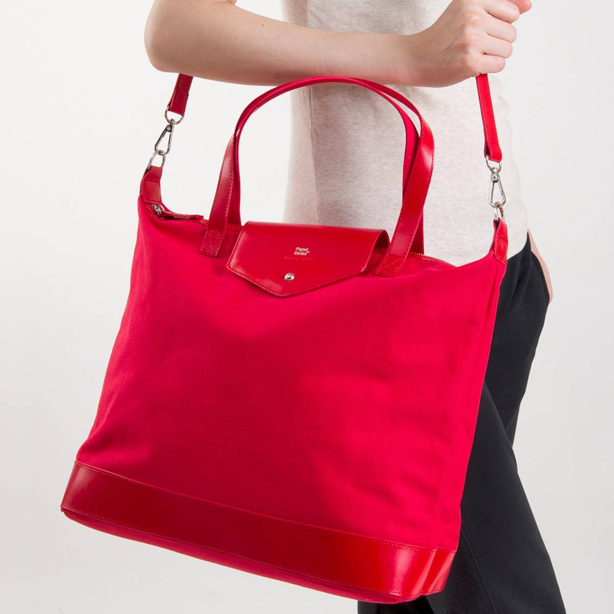 Paperthinks Canvas & Recycled Leather Zipper Tote Crimson Red