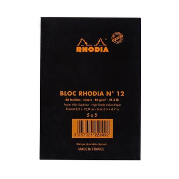 Rhodia Black Staple Bound Notepad No. 12 - Lined Paper