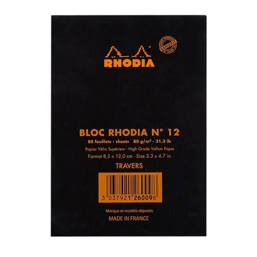 Rhodia Black Staple Bound Notepad No. 12 - Lined Paper