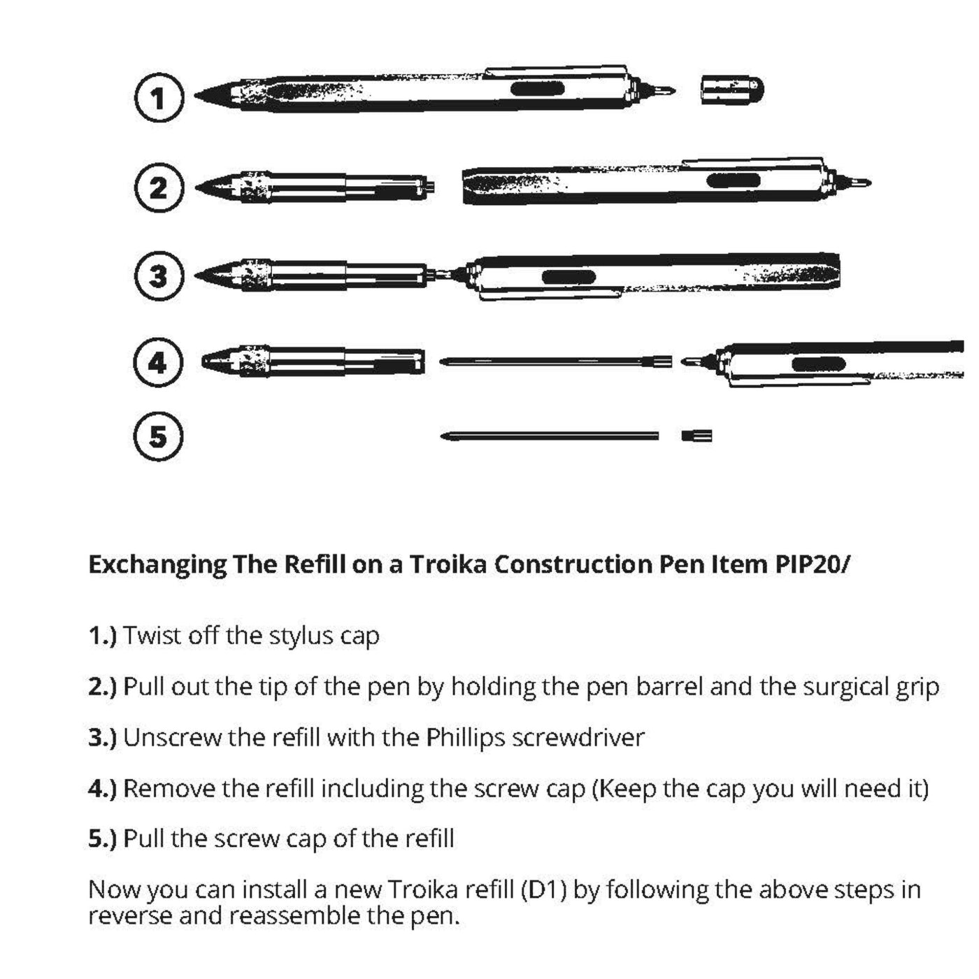 Troika D1 Refill for Construction Pens Set of 5