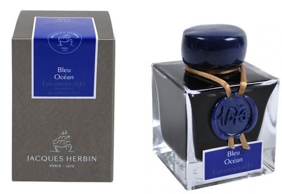 Jacques Herbin 1670 Bottled Ink with Gold Shimmer Color Ocean Blue 50ml