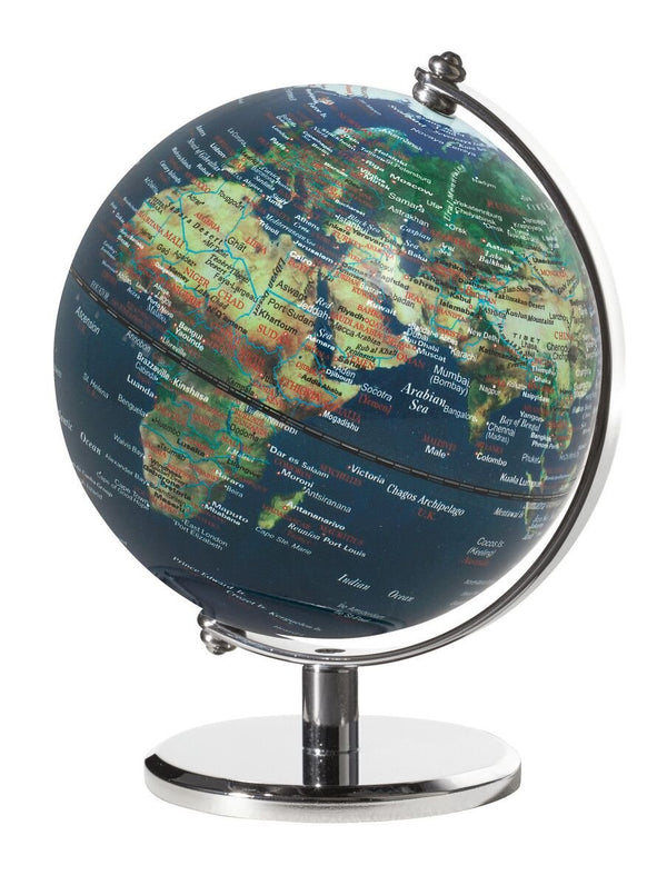 Multi-color 5 inch Troika globe with world map on a white background