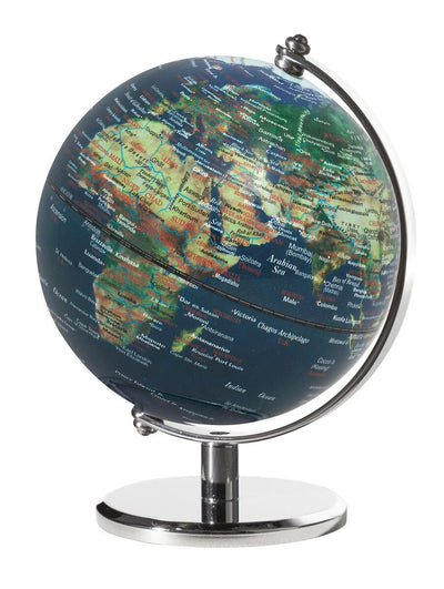 Multi-color 5 inch Troika globe with world map on a white background