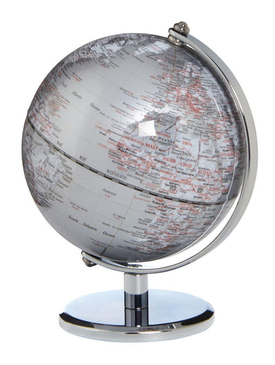 Troika 5 inch globe with silver stand on a white background