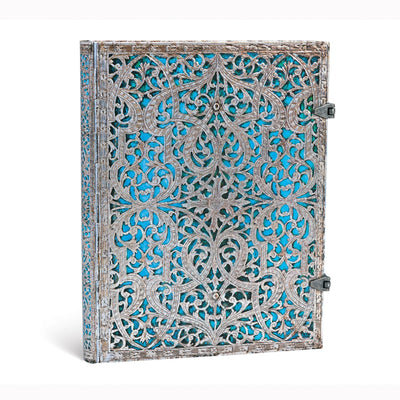 Paperblanks Silver Filigree Maya Blue 7x9 In Ultra lined Journal