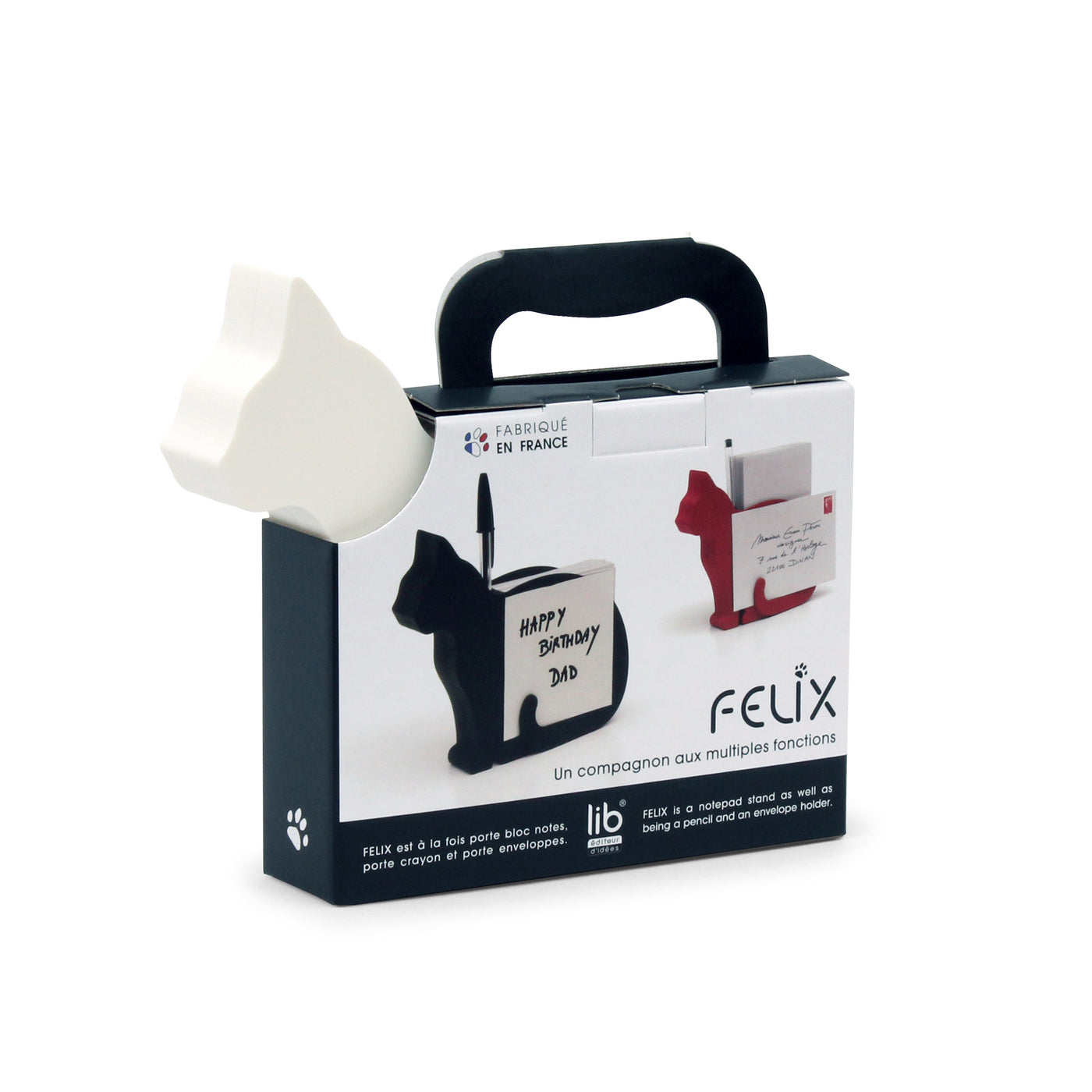 Felix, French Cat Shaped Notepad and Pen Holder White