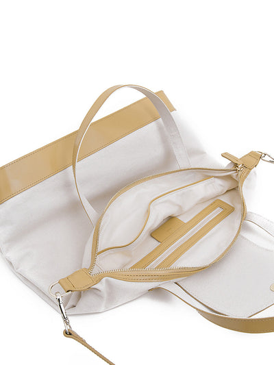 Paperthinks Canvas Zip Top Bag with Recycled Leather Accents - Latte - Paperthinks.us