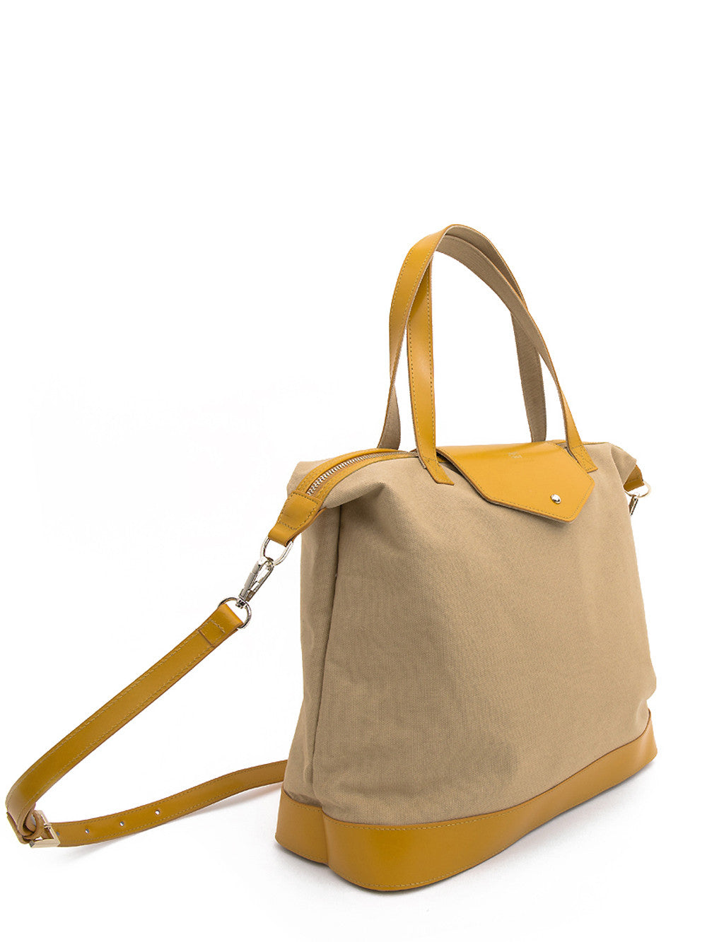 Paperthinks Canvas Zip Top Bag with Recycled Leather Accents - Cappuccino - Paperthinks.us